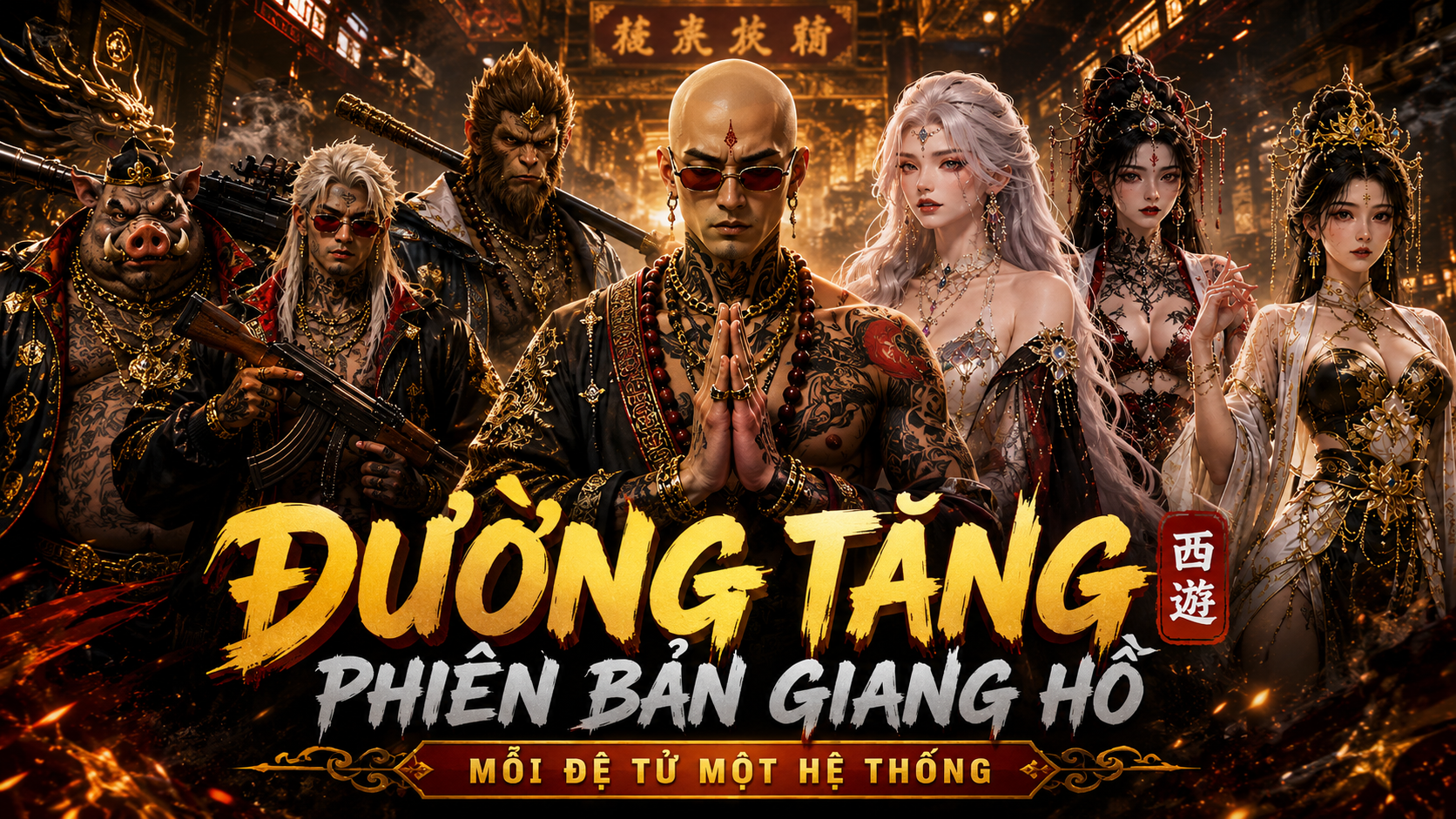Khung cảnh điện ảnh của Tây Du Ký Dị Bản Giang Hồ - Đường Tăng Nghịch Thiên : Mỗi Đệ Tử Một Hệ Thống